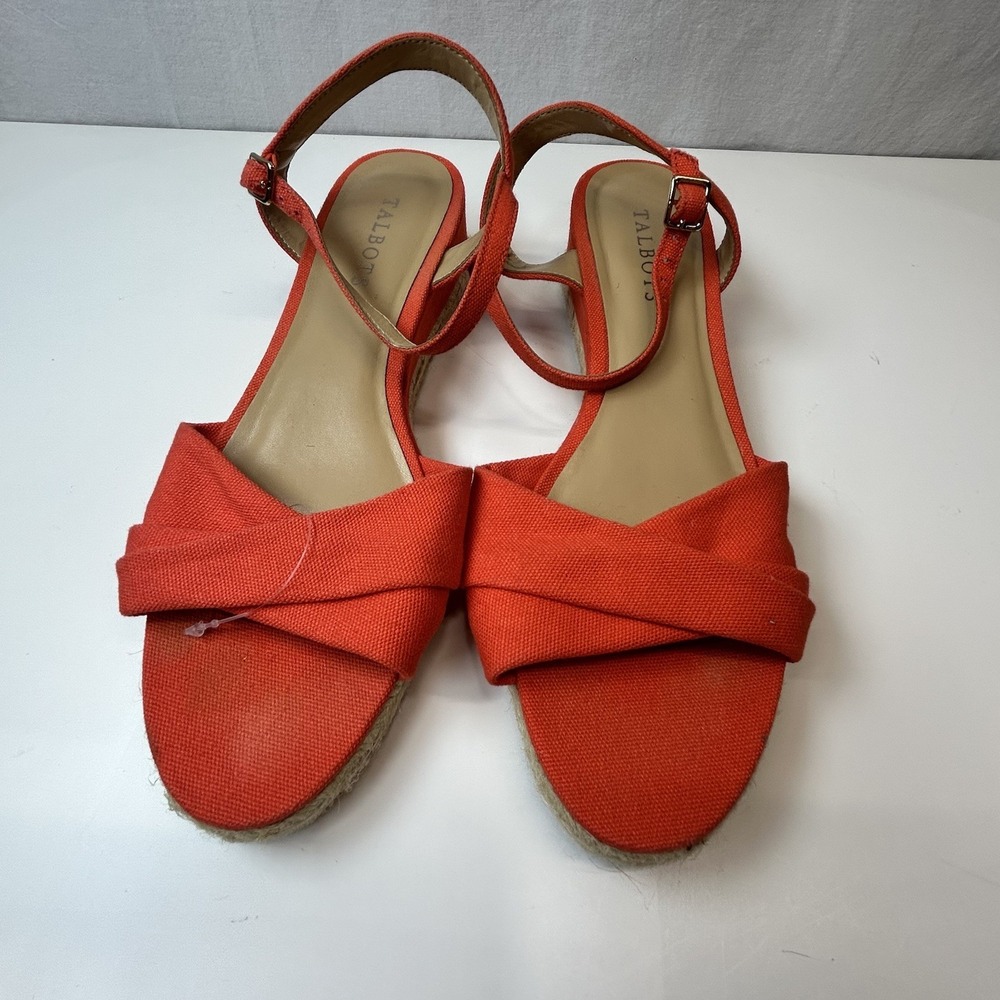 NWOT Talbots Bright Papaya Pamela Twist Summer Shoe/Sandle Style Wedge‎ 8.5 - Picture 2 of 8